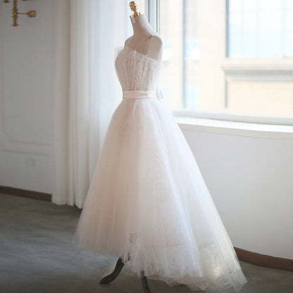 White tulle lace short prom dress evening dress  8206