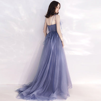 Cute v neck tulle long prom dress, evening dress  8140