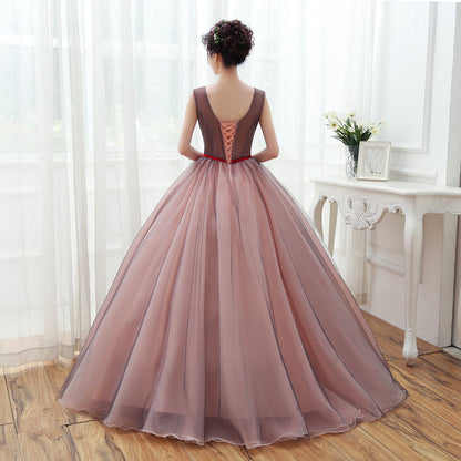 A line v neck lace tulle long prom dress, evening dress  7996