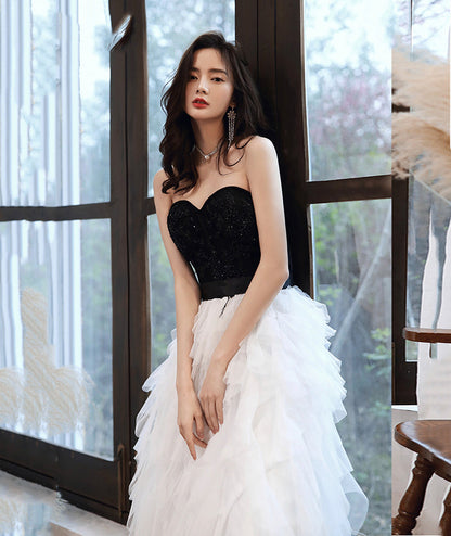 Stylish black and withe tulle long prom dress evening dress  8386