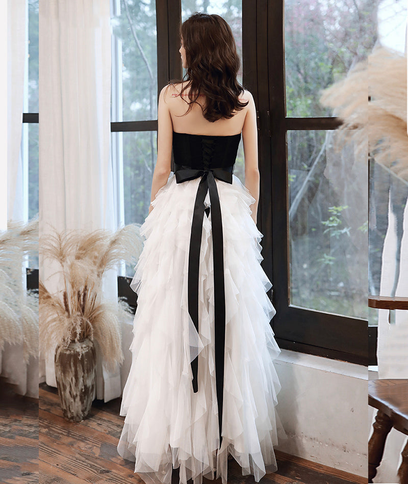 Stylish black and withe tulle long prom dress evening dress  8386