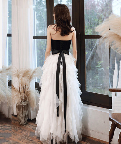 Stylish black and withe tulle long prom dress evening dress  8386