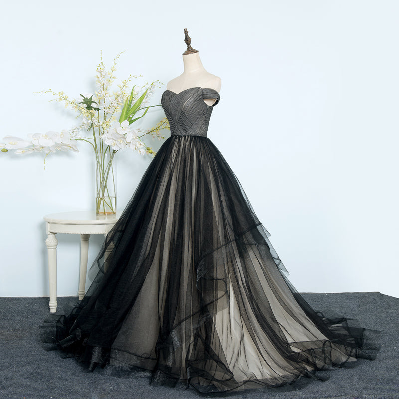 Black tulle long prom dress evening dress  8283