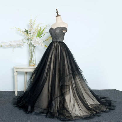 Black tulle long prom dress evening dress  8283