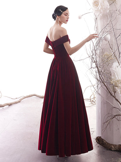 Burgundy velvet long prom dress formal dress  8264