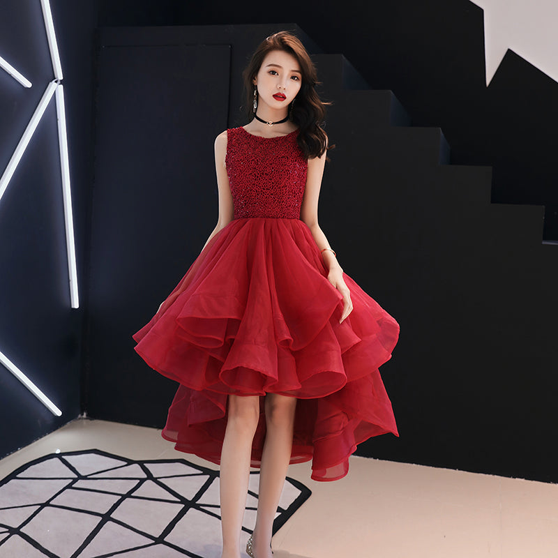 Cute A line round neck tulle short prom dress, homecoming dress  7590