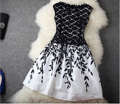 A-line round neck lace short prom dress,party dress  7596