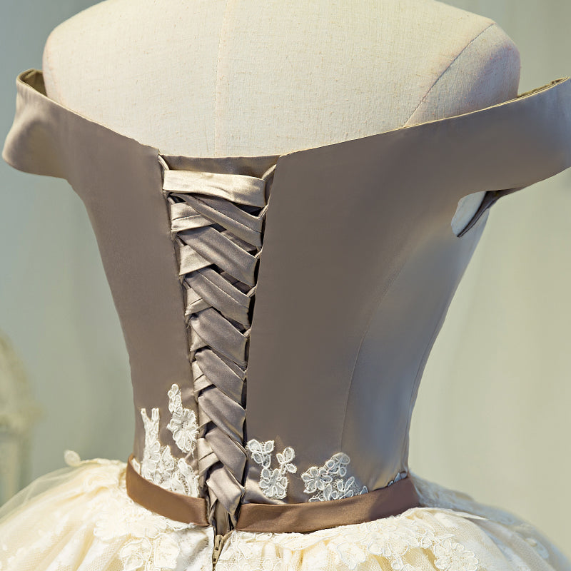 Charming A-line off shoulder lace short prom dress,homecoming dress  7692