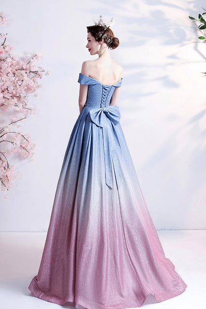 Stylish blue gradient long A line prom dress blue evening dress  8772