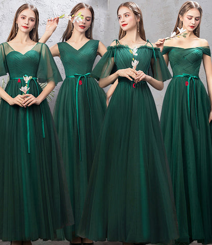 Green tulle long A line prom dress green evening dress  8868