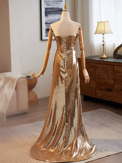 Golden Mermaid Sequins Long Prom Dress Evening Dress SH1619