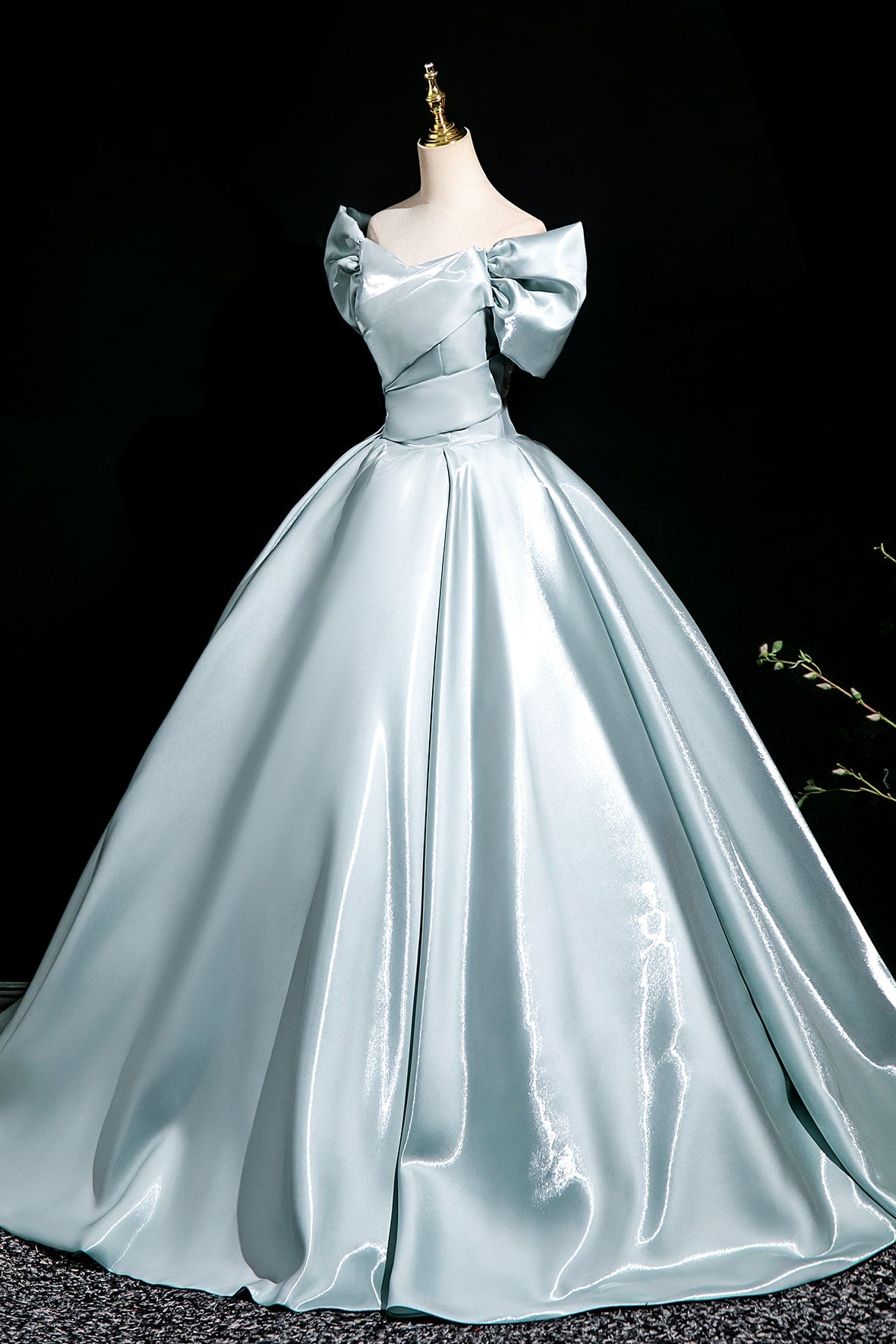 Blue Satin Long Prom Dress, A-Line Off the Shoulder Evening Party Dress