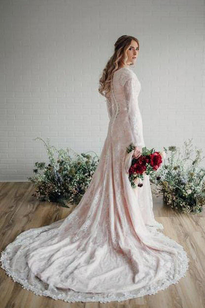 Boho Long Sleeve Lace Wedding Dresses Vintage Rustic Bridal Gowns