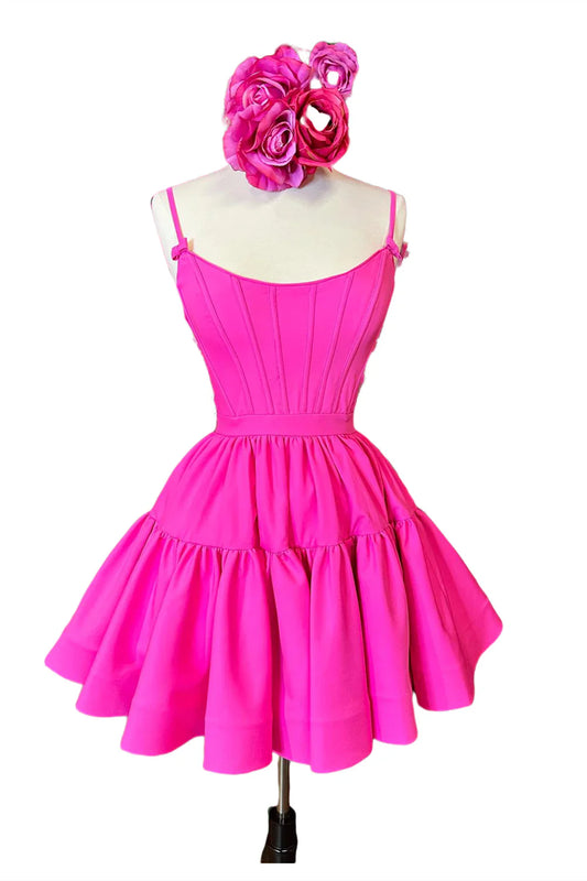 PM534,Pink A-line Ruffled Lace-Up Homecoming Dress