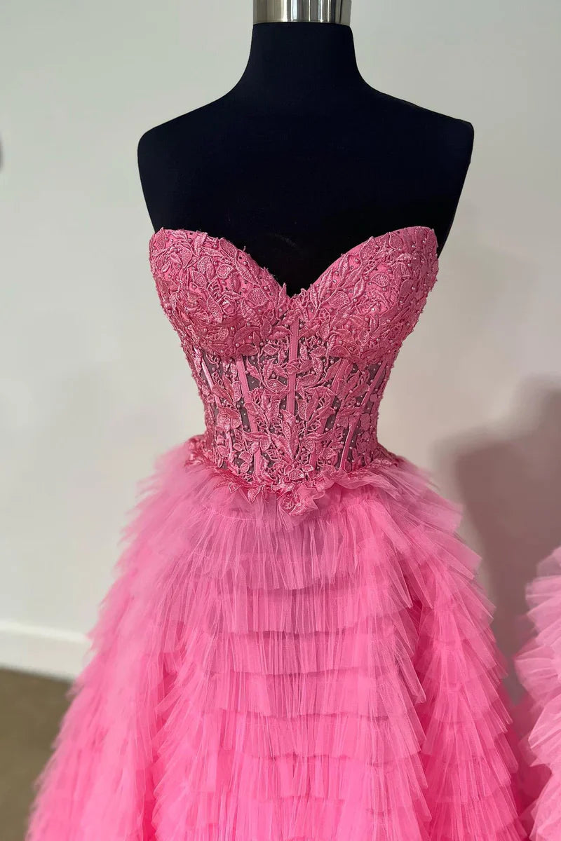 Sweetheart Appliques Tiered A-Line Prom Dresses Dance Dress Long