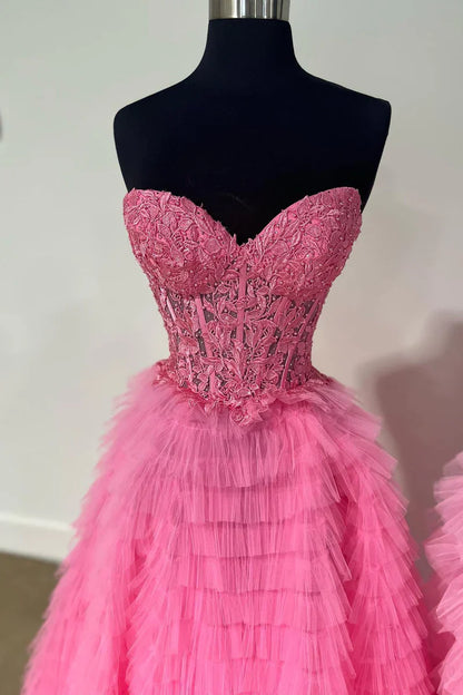 Sweetheart Appliques Tiered A-Line Prom Dresses Dance Dress Long