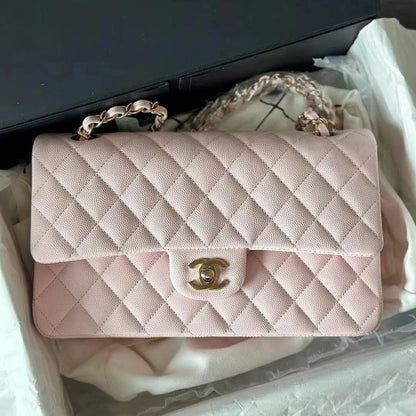 CHANEL Caviar Quilted Medium Double Flap Light Pink
