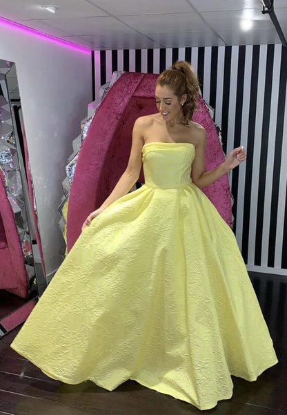 Yellow satin long prom dress evening dress ks432
