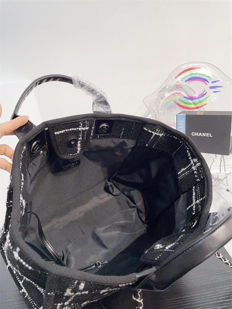 CHANEL Rainbow Black Tweed Deauville Tote Black
