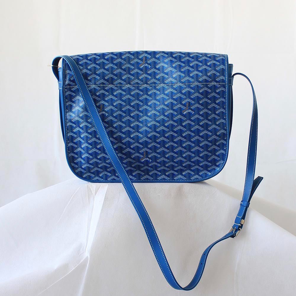 Goyard Blue Goyardine Coated Canvas and Leather Belvedere GM Saddle Bag