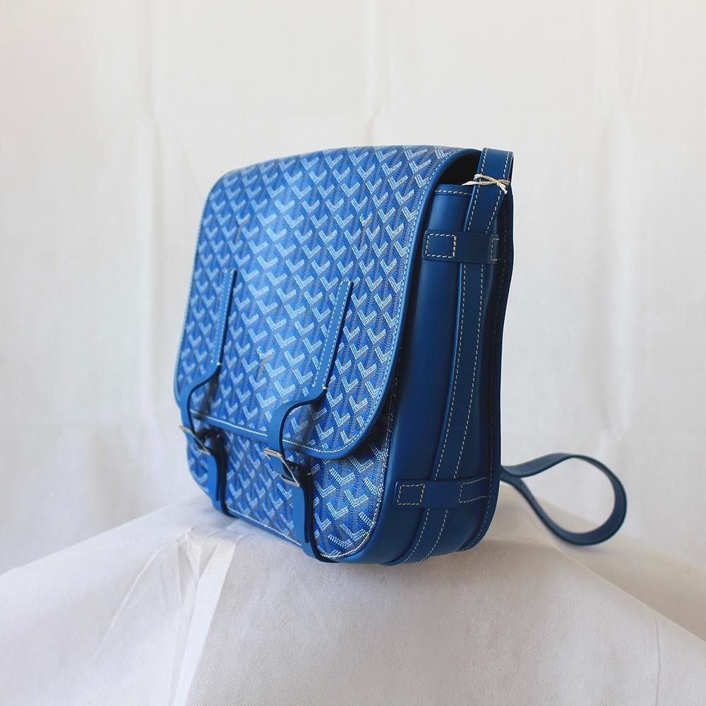 Goyard Blue Goyardine Coated Canvas and Leather Belvedere GM Saddle Bag