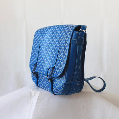 Goyard Blue Goyardine Coated Canvas and Leather Belvedere GM Saddle Bag