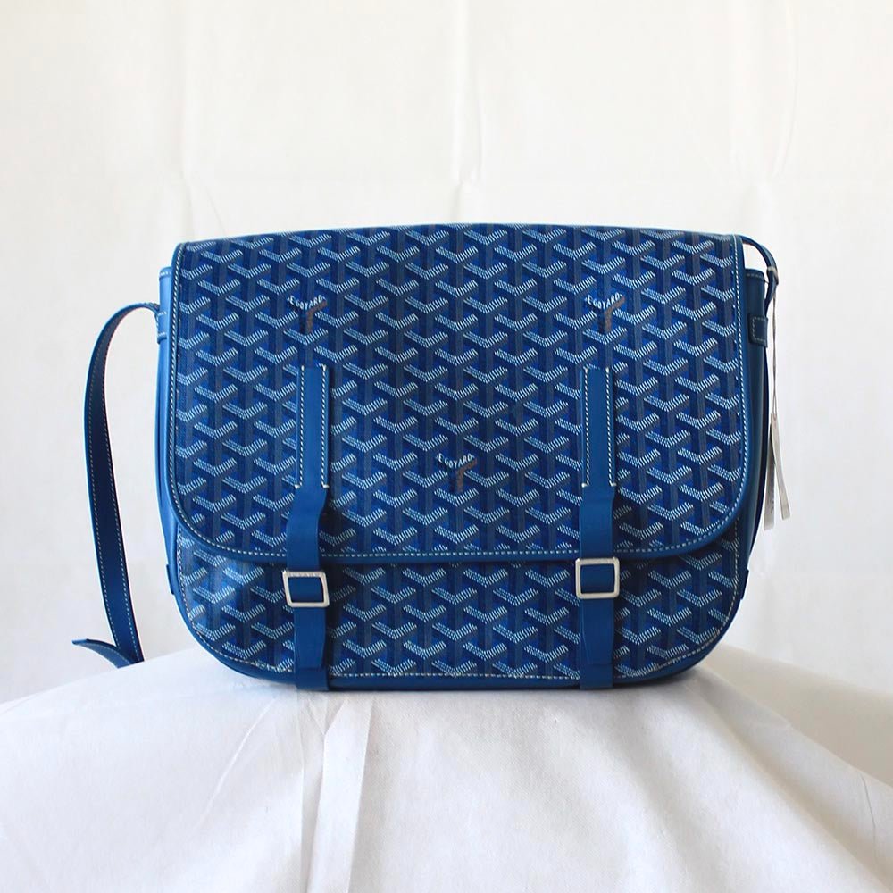Goyard Blue Goyardine Coated Canvas and Leather Belvedere GM Saddle Bag