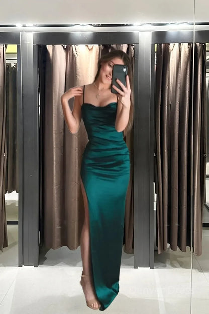 Sexy Mermaid Green Satin Long Prom Dresses Long Party Dress SD2269