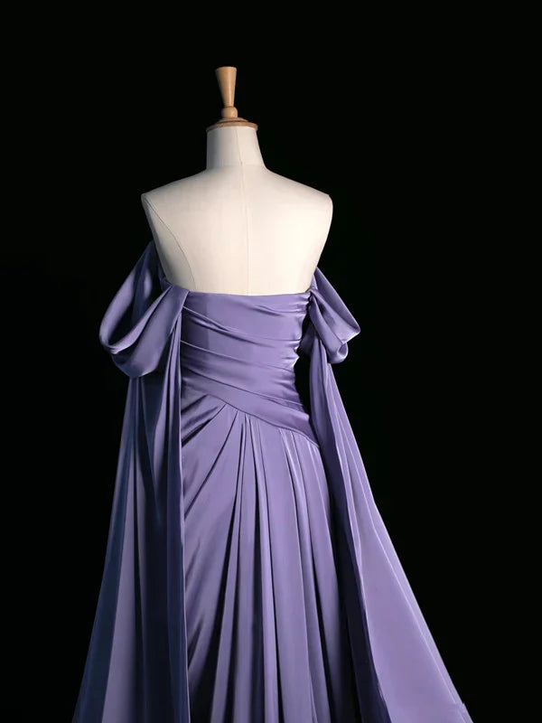 Elegant Purple Satin Prom Dress, Draped Bodice Formal Party Dress SH2500