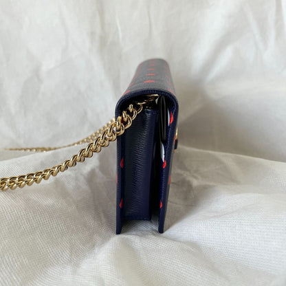 Gucci 1955 Horsebit Polka-Dot Leather Wallet on Chain