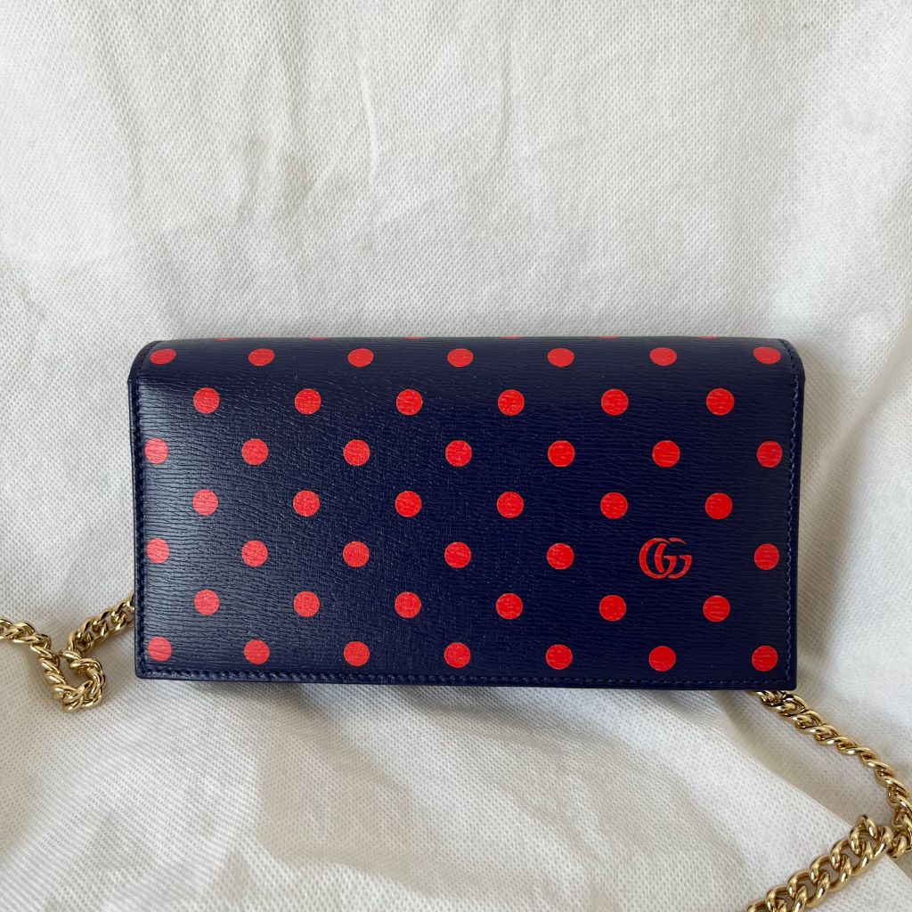 Gucci 1955 Horsebit Polka-Dot Leather Wallet on Chain