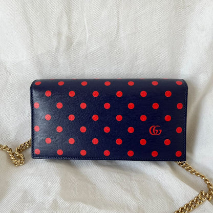 Gucci 1955 Horsebit Polka-Dot Leather Wallet on Chain