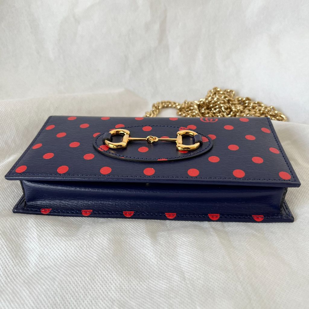 Gucci 1955 Horsebit Polka-Dot Leather Wallet on Chain