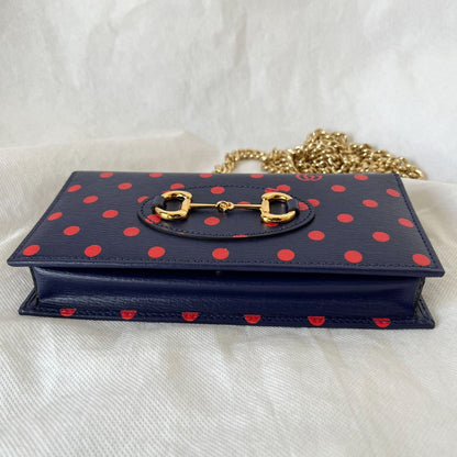 Gucci 1955 Horsebit Polka-Dot Leather Wallet on Chain