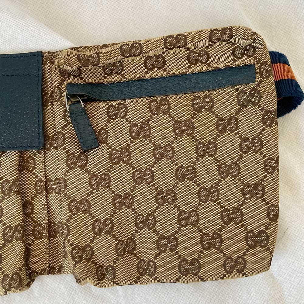 Gucci Beige/ Blue GG Canvas And Leather Belt Bag