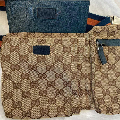 Gucci Beige/ Blue GG Canvas And Leather Belt Bag