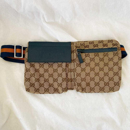 Gucci Beige/ Blue GG Canvas And Leather Belt Bag