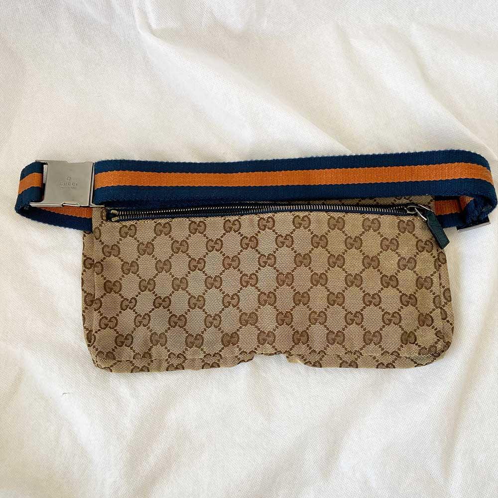 Gucci Beige/ Blue GG Canvas And Leather Belt Bag