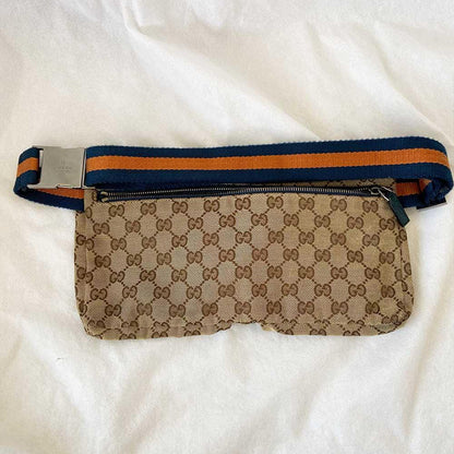 Gucci Beige/ Blue GG Canvas And Leather Belt Bag