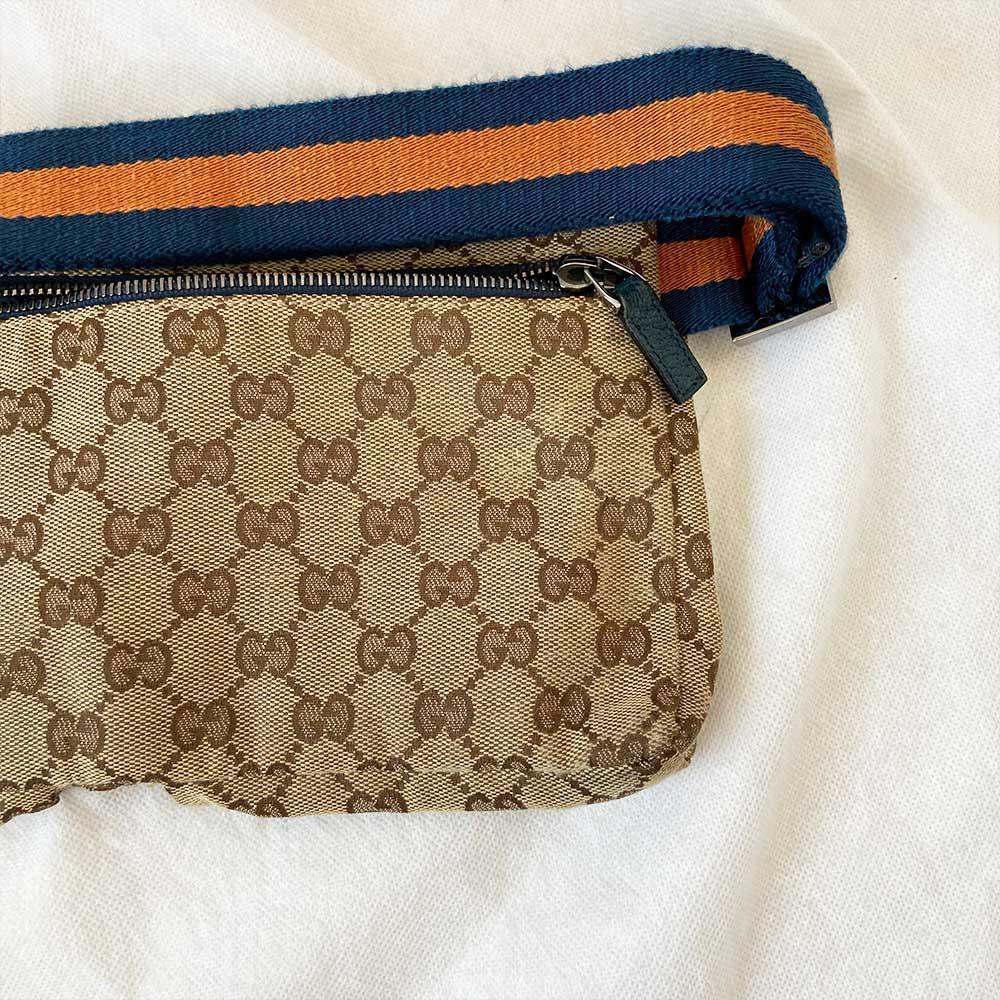 Gucci Beige/ Blue GG Canvas And Leather Belt Bag