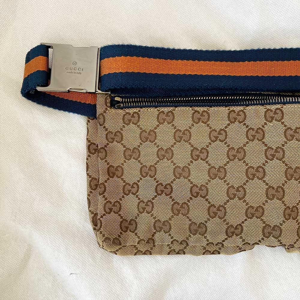Gucci Beige/ Blue GG Canvas And Leather Belt Bag