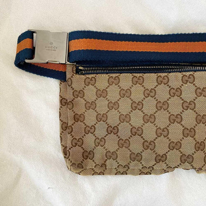 Gucci Beige/ Blue GG Canvas And Leather Belt Bag