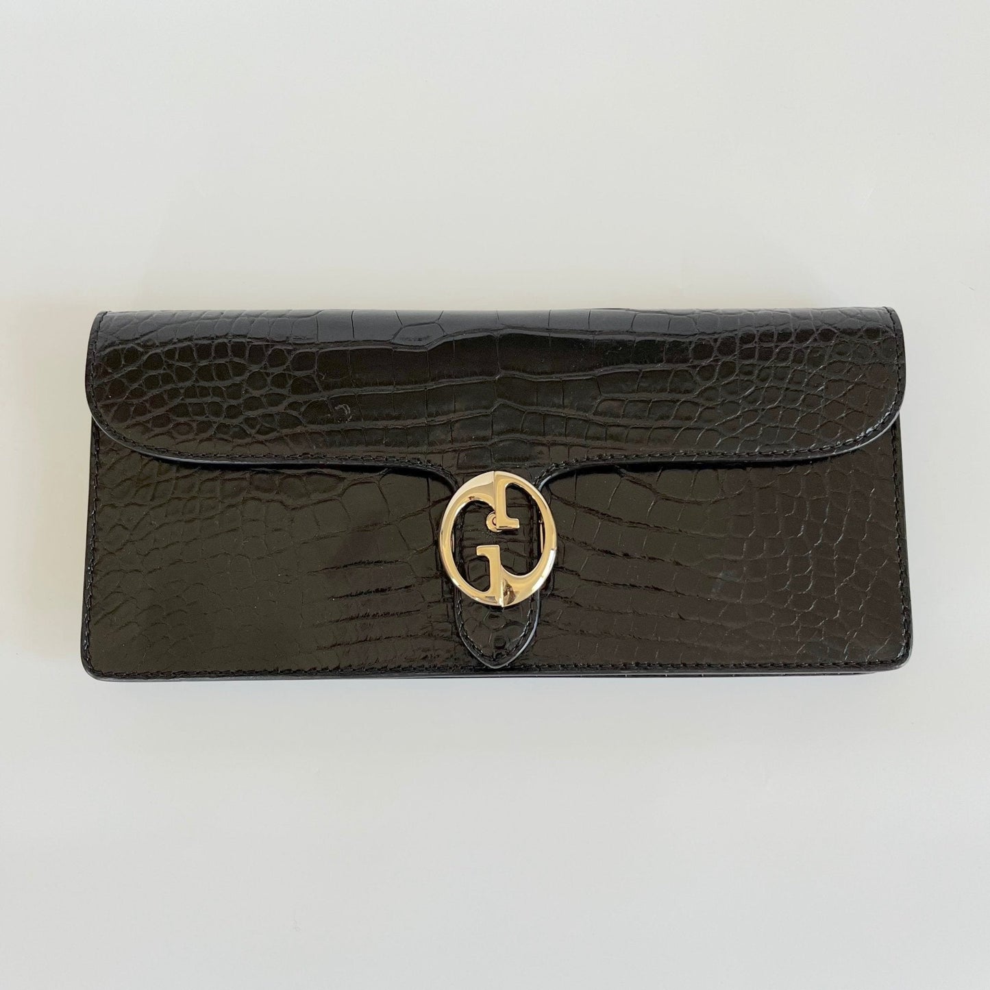 Gucci Brown Crocodile 1973 Flap Long Clutch