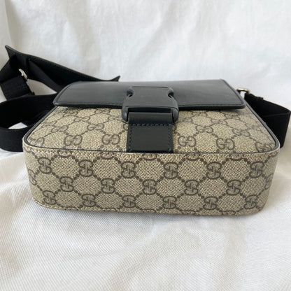 Gucci Buckle Flap Messenger Bag GG Coated Canvas with Leather