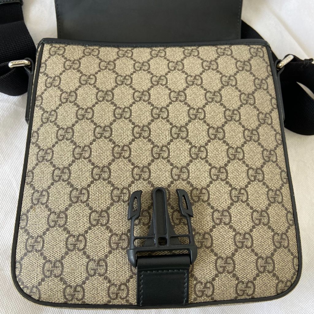 Gucci Buckle Flap Messenger Bag GG Coated Canvas with Leather