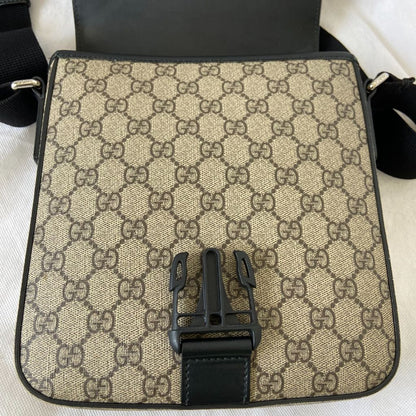 Gucci Buckle Flap Messenger Bag GG Coated Canvas with Leather