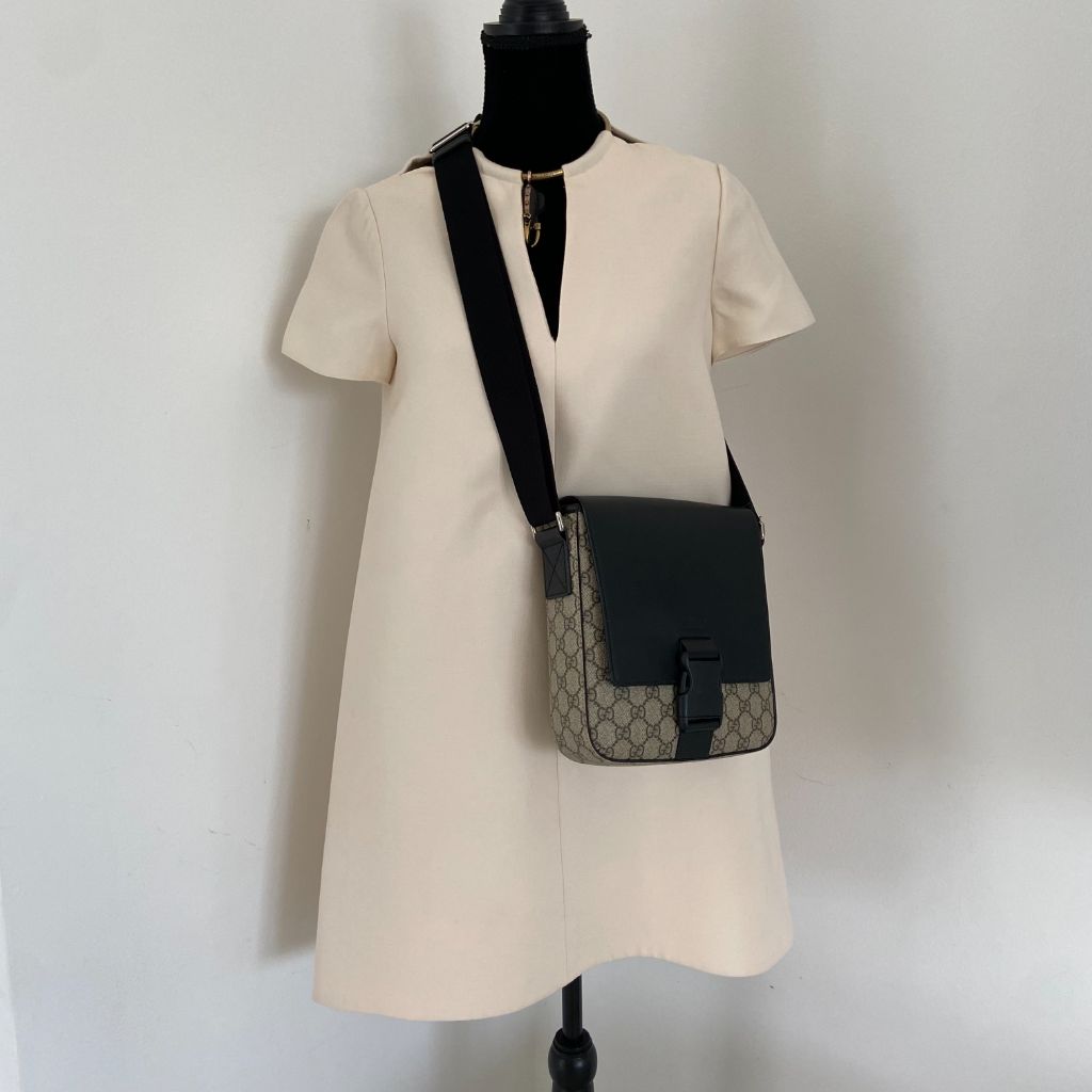 Gucci Buckle Flap Messenger Bag GG Coated Canvas with Leather