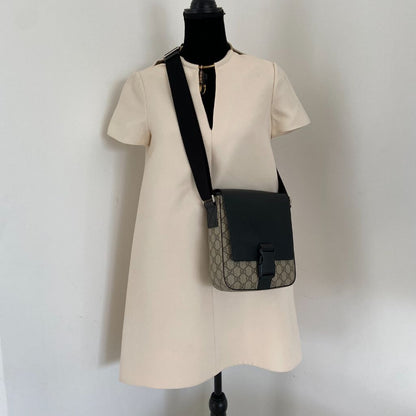 Gucci Buckle Flap Messenger Bag GG Coated Canvas with Leather