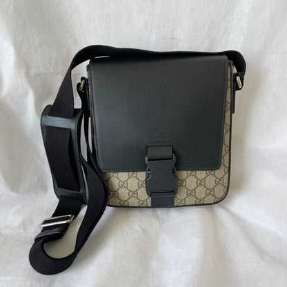 Gucci Buckle Flap Messenger Bag GG Coated Canvas with Leather