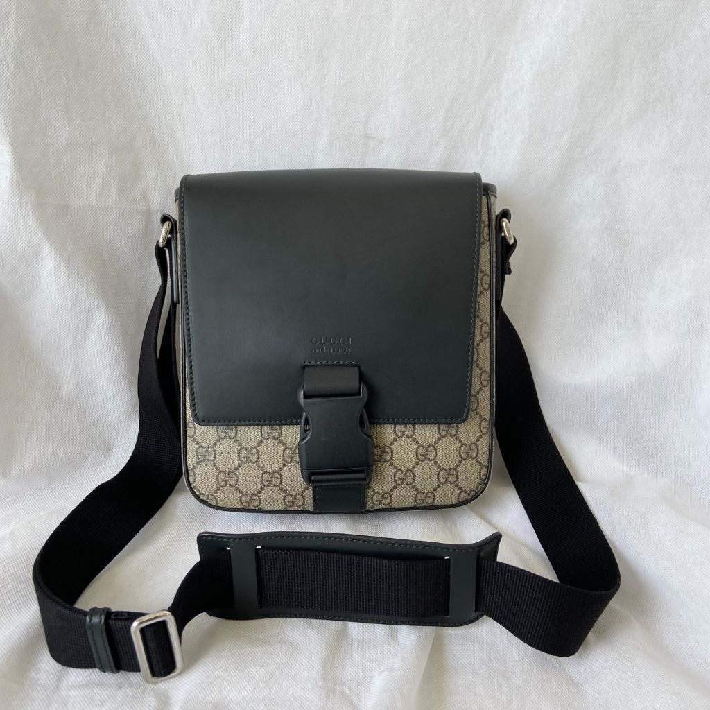Gucci Buckle Flap Messenger Bag GG Coated Canvas with Leather